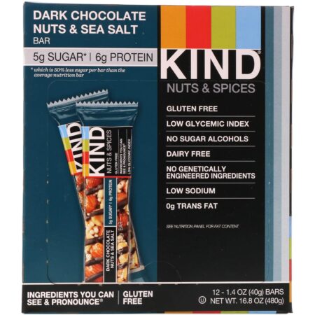 KIND Bars, Nozes e Especiarias, Nozes com Chocolate Amargo e Sal Marinho, 12 Barras, 40 g (1,4 oz) Cada - Image 2