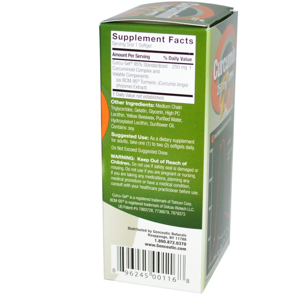 Genceutic Naturals, Curcumina, 250 mg, 60 Softgels - Imagem 2