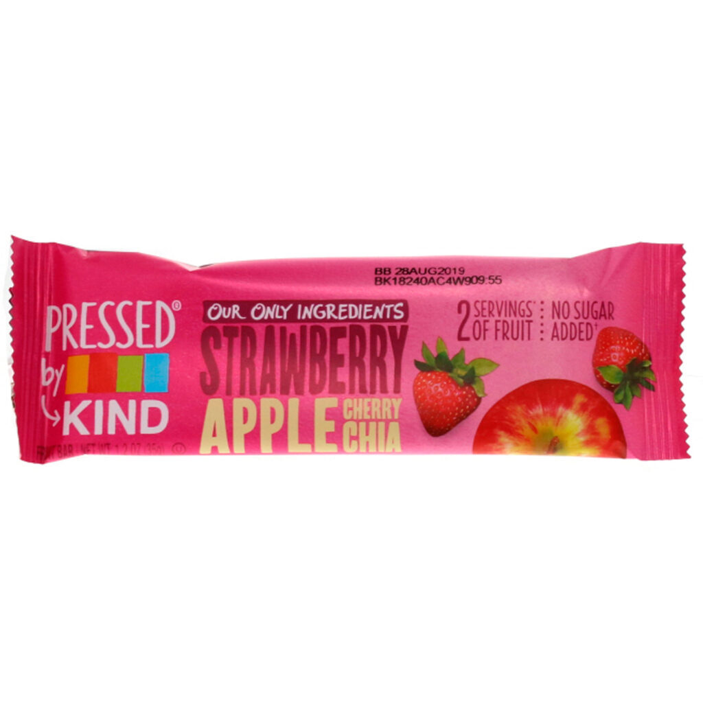 KIND Bars, Pressed by KIND, Strawberry Apple Cherry Chia, 12 Fruit Bars, 1.2 oz (35 g) Each - Imagem 4