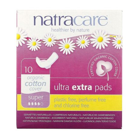 Natracare, Absorventes ultra extra orgânicos e naturais, Super, 10 absorventes