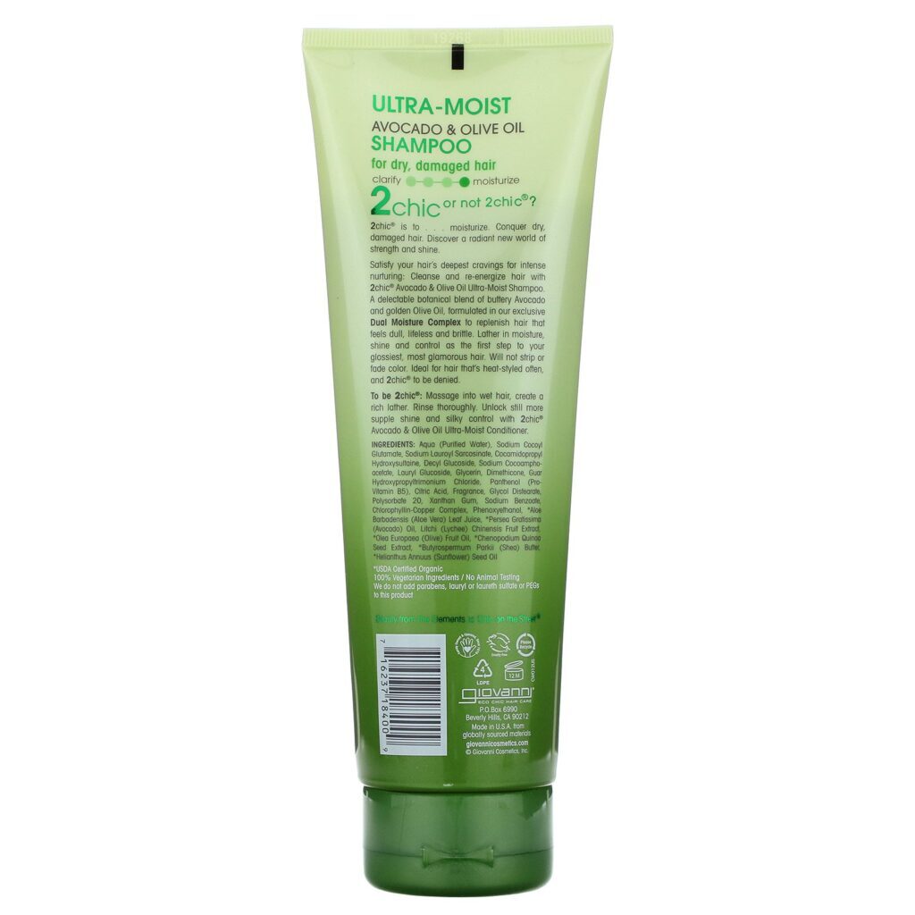 Giovanni, 2chic, Shampoo Ultra-hidratante, Para Cabelos Secos e Danificados, Abacate + Azeite de Oliva, 250 ml (8,5 fl oz) - Imagem 2