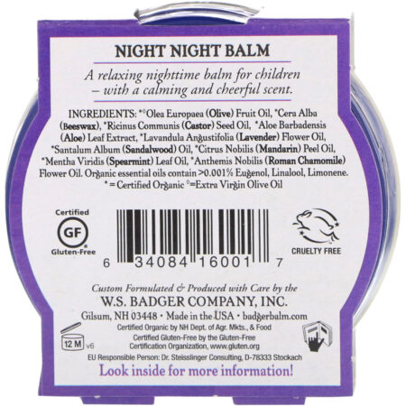 Badger Company, Organic, Night-Night Balm, Lavender & Chamomile, 2 oz (56 g) - Image 3