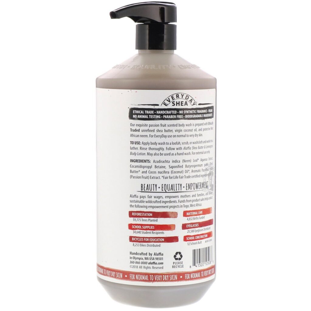 Alaffia, Lavagem Corporal Hidratante, Maracujá, 32 fl oz (950 ml) - Imagem 2