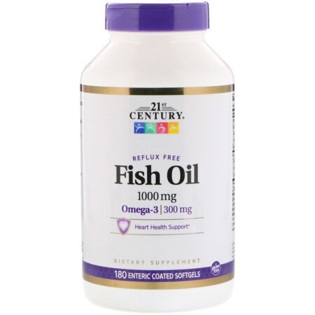 21st Century, Fish Oil Reflux Free, 1,000 mg, 180 Enteric Coated Softgels