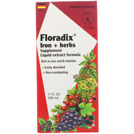 Flora, Floradix, Ferro + Suplemento de Ervas, Fórmula Extrato Líquido, 17 fl oz (500 ml)