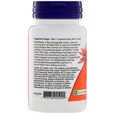 Now Foods, Metil Folato, 5,000 mcg, 50 Cápsulas Vegetais - Image 3