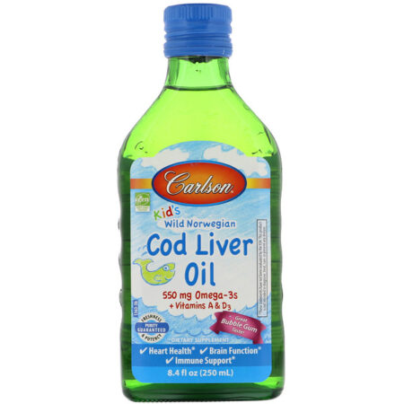 Carlson Labs, Kid's Wild Norwegian, Cod Liver Oil, Bubble Gum Flavor, 8.4 fl oz (250 ml)