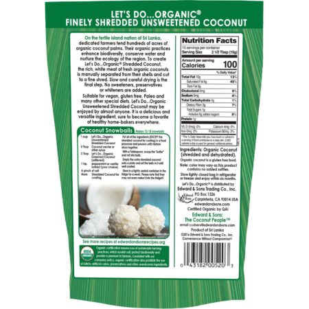 Edward & Sons, Edward & Sons, Let's Do Organic, 100% Organic Unsweetened Shredded Coconut, 8 oz (227 g) - Image 2