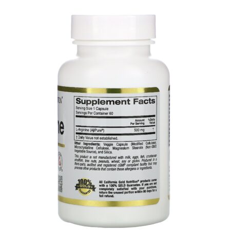 California Gold Nutrition, L-Arginina, AjiPure, 500 mg, 60 Cápsulas Vegetais - Image 2