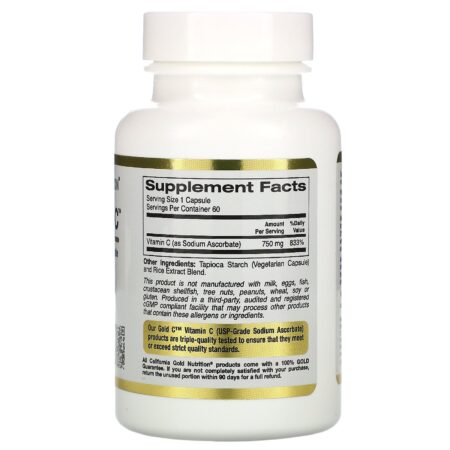 California Gold Nutrition, Cápsulas de Vitamina C Tamponadas, 750 mg, 60 Cápsulas Vegetais - Image 2