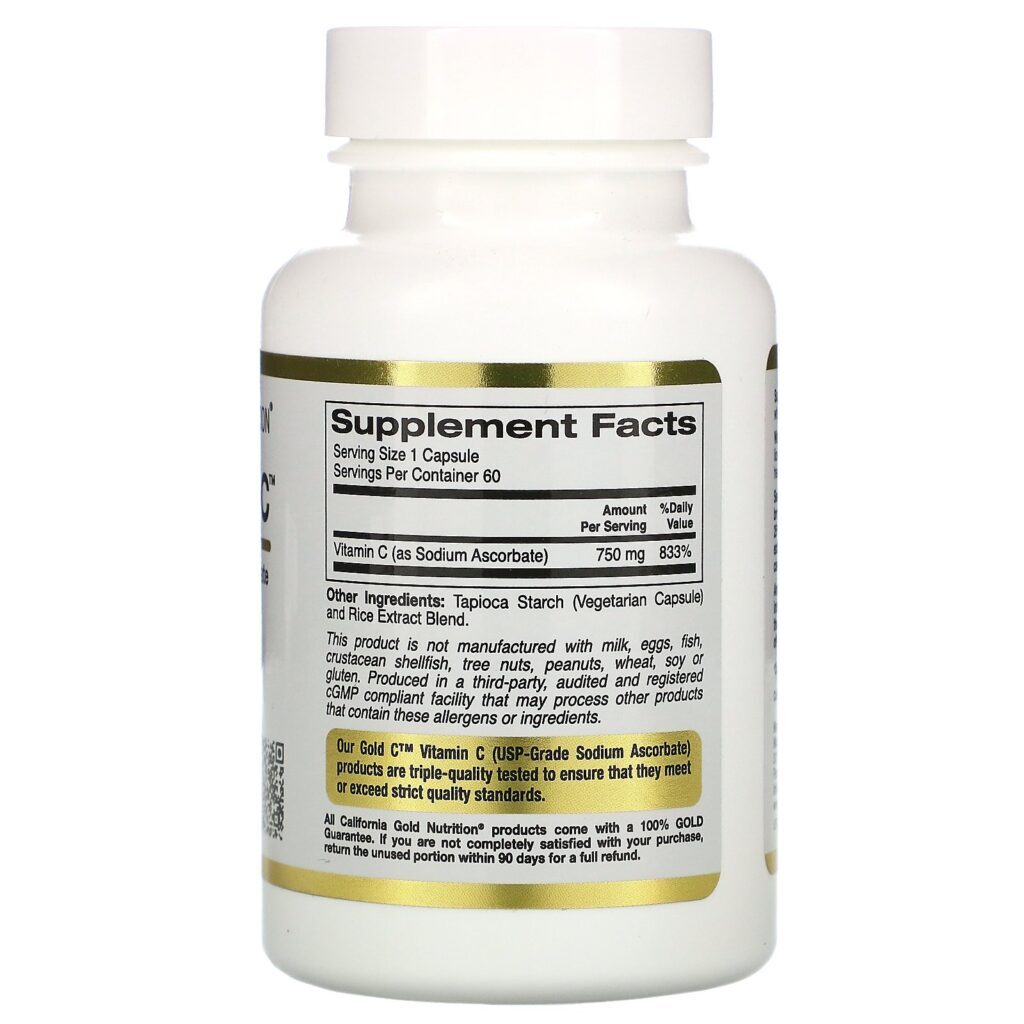 California Gold Nutrition, Cápsulas de Vitamina C Tamponadas, 750 mg, 60 Cápsulas Vegetais - Imagem 2