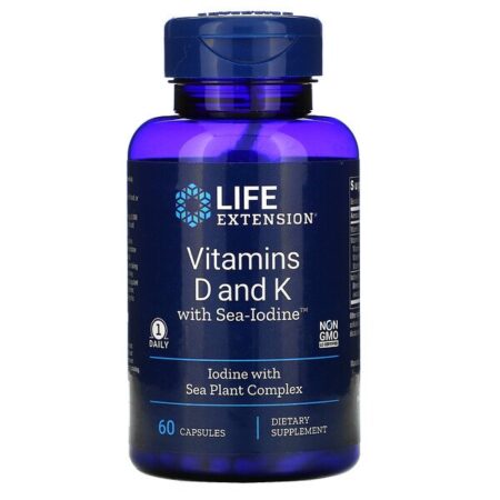 Life Extension, Vitaminas D e K com Sea-Iodine, 60 Cápsulas