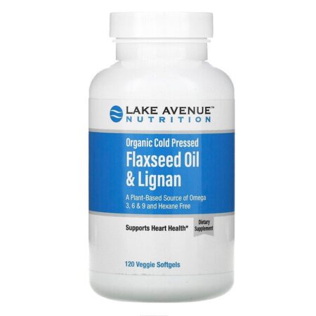 Lake Avenue Nutrition, Lignana e Óleo de Linhaça Extraído a Frio Orgânicos, Sem Hexano, 120 Cápsulas Softgel Vegetais