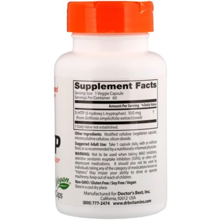 Doctor's Best, 5-HTP, 100 mg, 60 Cápsulas Vegetais - Imagem 2