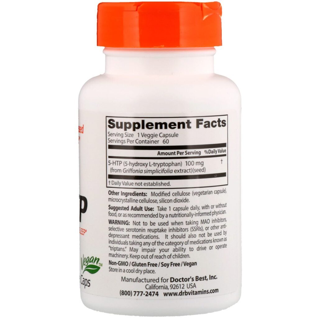 Doctor's Best, 5-HTP, 100 mg, 60 Cápsulas Vegetais - Imagem 2