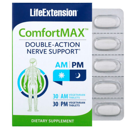 Life Extension, ComfortMax, Suporte aos Nervos de Ação Dupla, Manhã e Noite, 30 Comprimidos de Origem Vegetal Cada