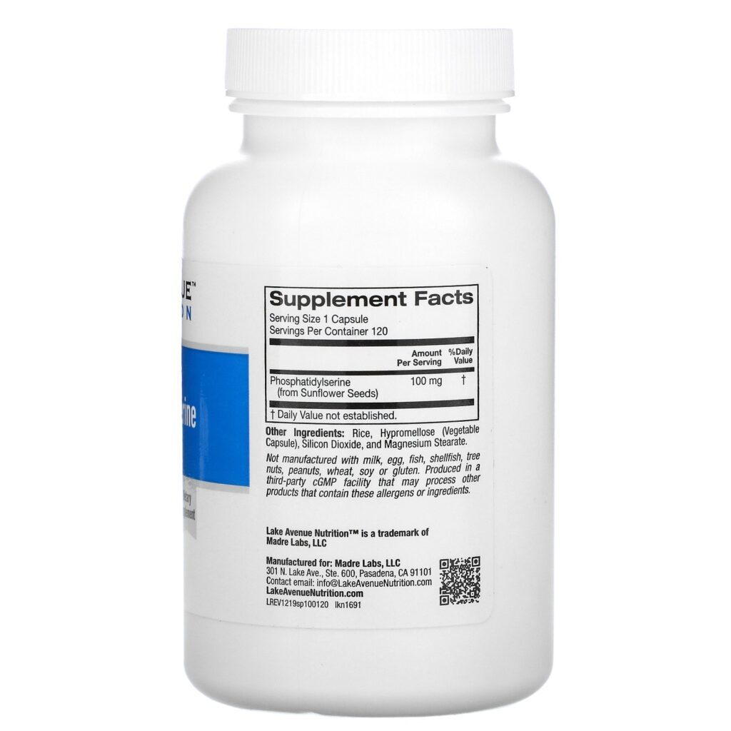 Lake Avenue Nutrition, Fosfatidilserina de Girassol, 100 mg, 120 Cápsulas Vegetais - Imagem 2