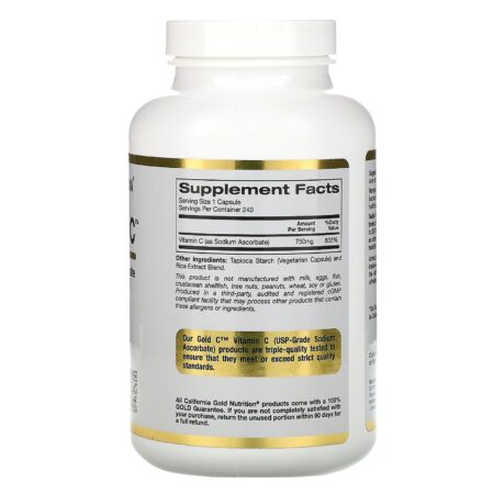 California Gold Nutrition, Cápsulas de Vitamina C Tamponadas, 750 mg, 240 Cápsulas Vegetais - Image 2