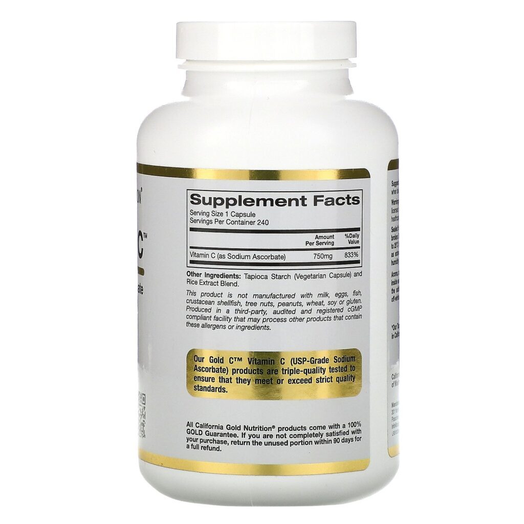 California Gold Nutrition, Cápsulas de Vitamina C Tamponadas, 750 mg, 240 Cápsulas Vegetais - Imagem 2