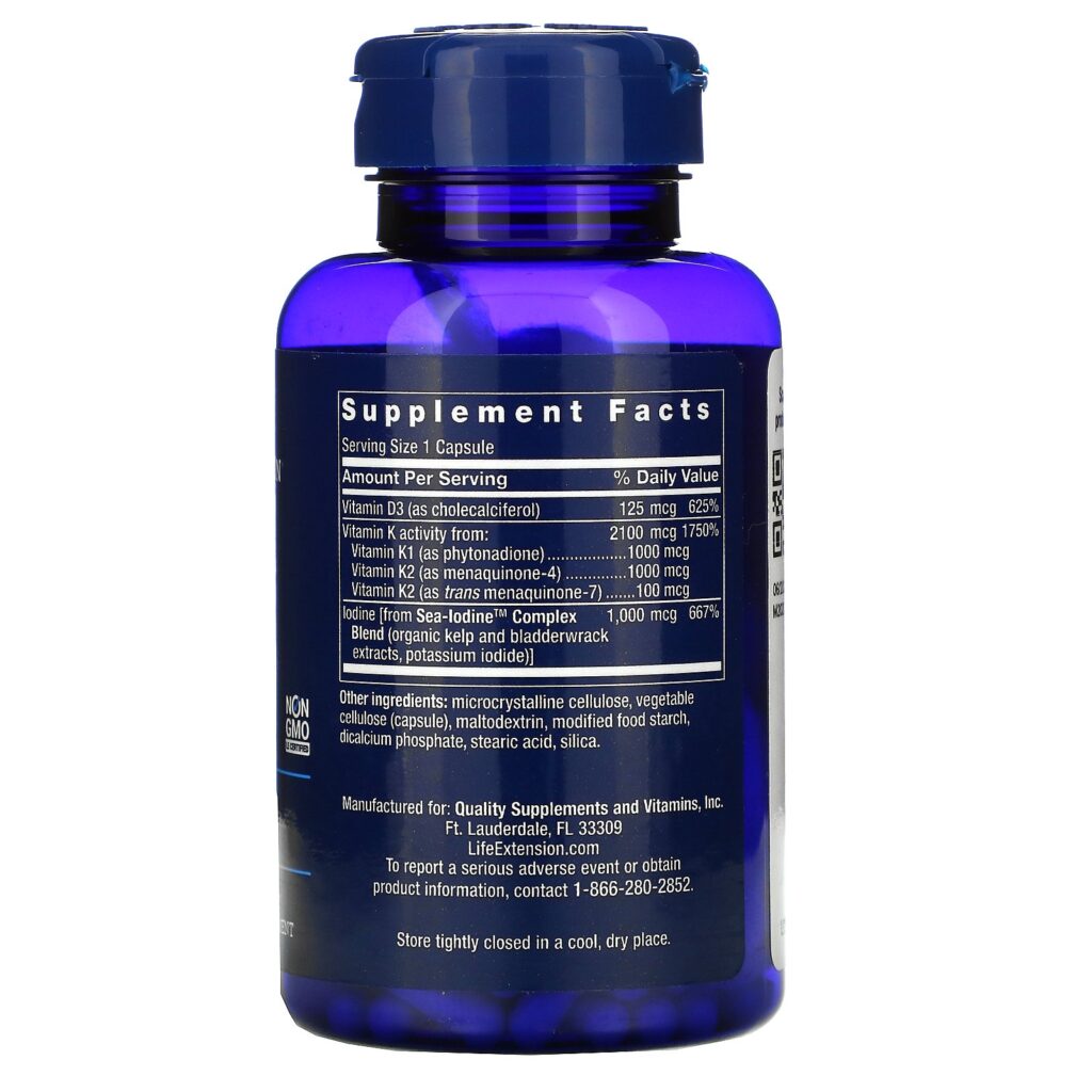 Life Extension, Vitaminas D e K com Sea-Iodine, 60 Cápsulas - Imagem 2