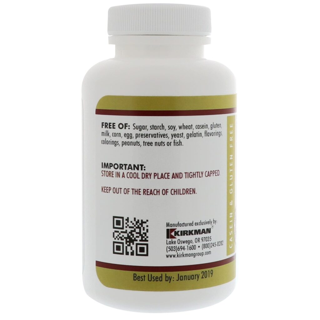 Kirkman Labs, DMG with Folinic Acid & Methyl B-12, 125 mg, 200 Capsules - Imagem 3