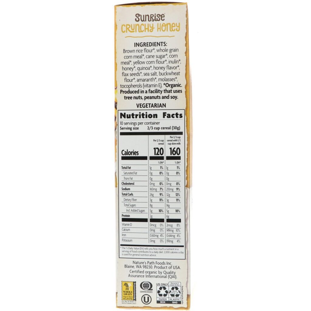 Nature's Path, Cereal Sunrise Orgânico Crocante de Mel, 10.6 oz (300 g) - Imagem 2