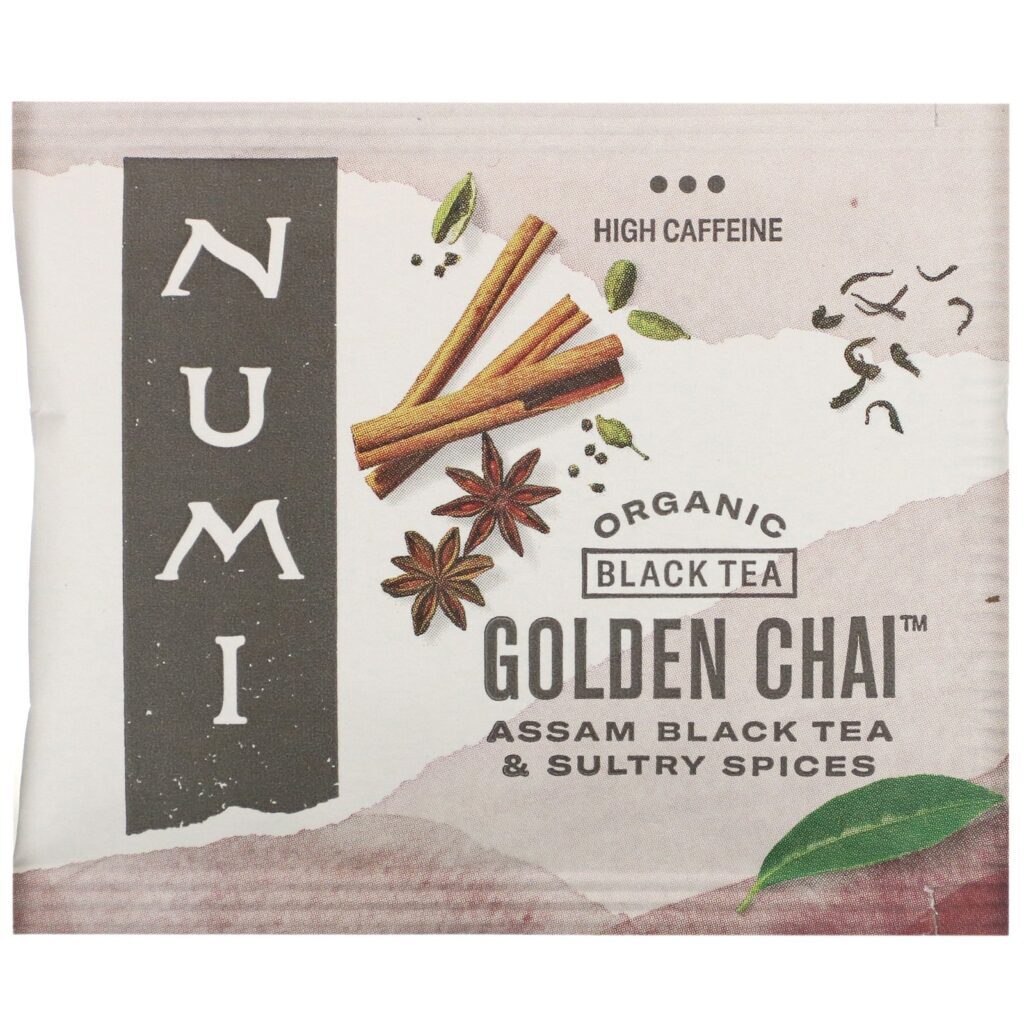 Numi Tea, Organic Black Tea, Golden Chai, 18 Tea Bags, 1.65 oz (46.8 g) - Imagem 3