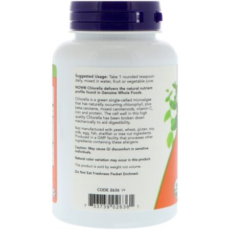 Now Foods, Clorela Orgânica Certificada, Pó Puro, 4 onças (113 g) - Imagem 3