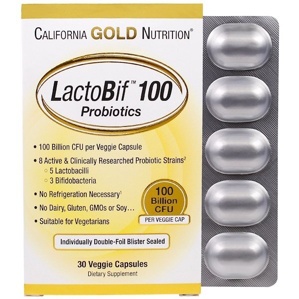 California Gold Nutrition, Probióticos LactoBif, 100 Bilhões de UFCs, 30 Cápsulas Vegetais
