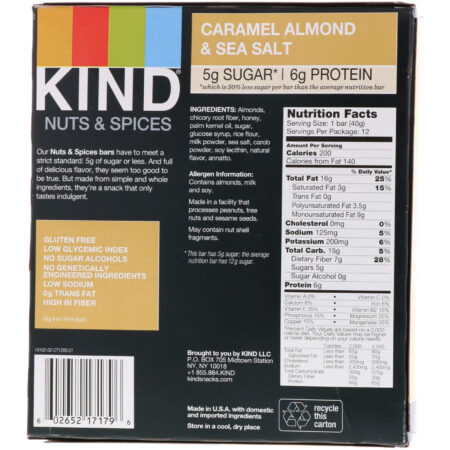 KIND Bars, Nozes e Especiarias, Caramelo, Amêndoa e Sal Marinho, 12 Barras, 1,4 oz (40 g) Cada - Image 3