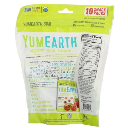 YumEarth, Organic Sour Beans, Sabores Variados, 10 Lanches, 19,8 g (0,7 oz) Cada - Image 2