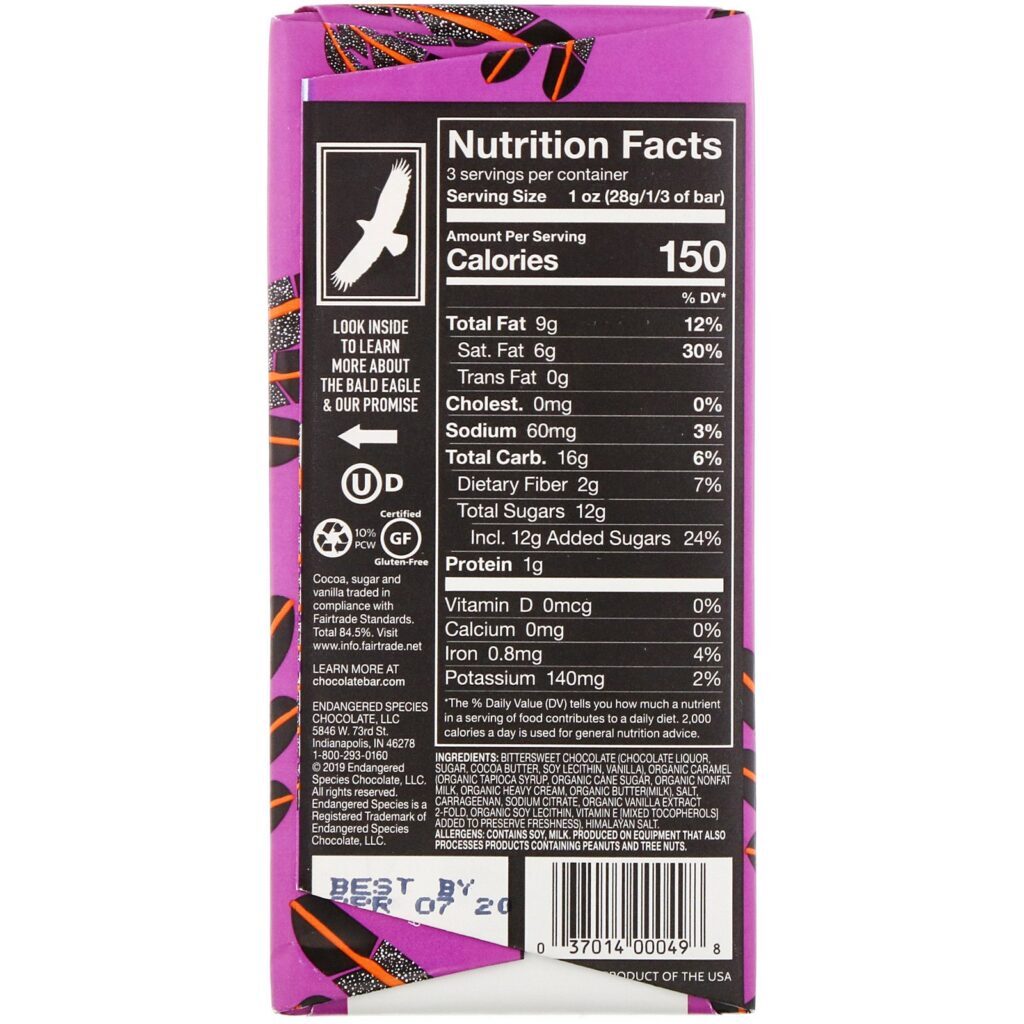 Endangered Species Chocolate, Caramel Sea Salt + Dark Chocolate, 60% Cocoa, 3 oz (85 g) - Imagem 2