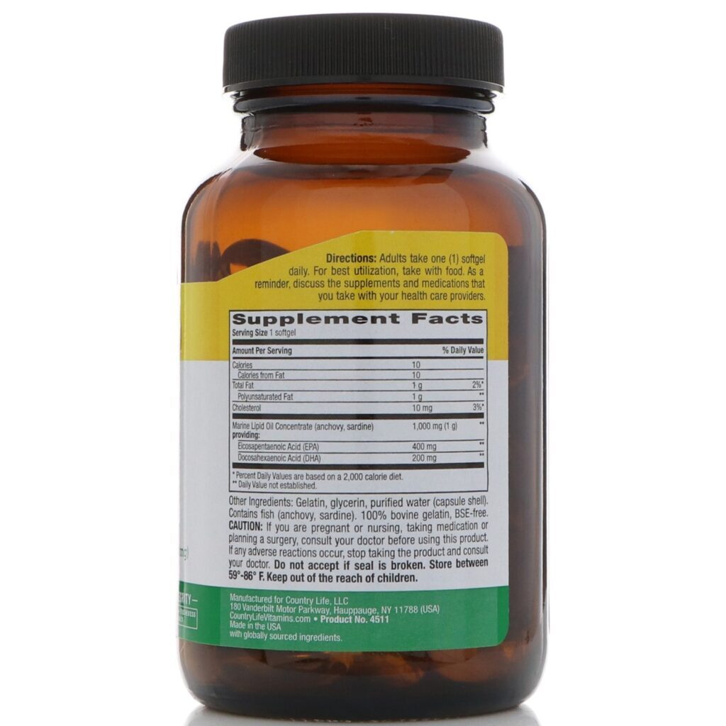 Country Life, Super ômega 3, concentrado, 60 Softgels - Imagem 2