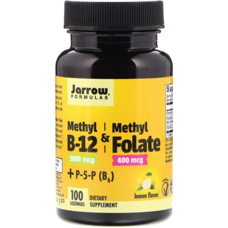 Jarrow Formulas, Metil B-12 e Folato de Metila, Sabor de Limão, 1000 mcg / 400 mcg, 100 Pastilhas