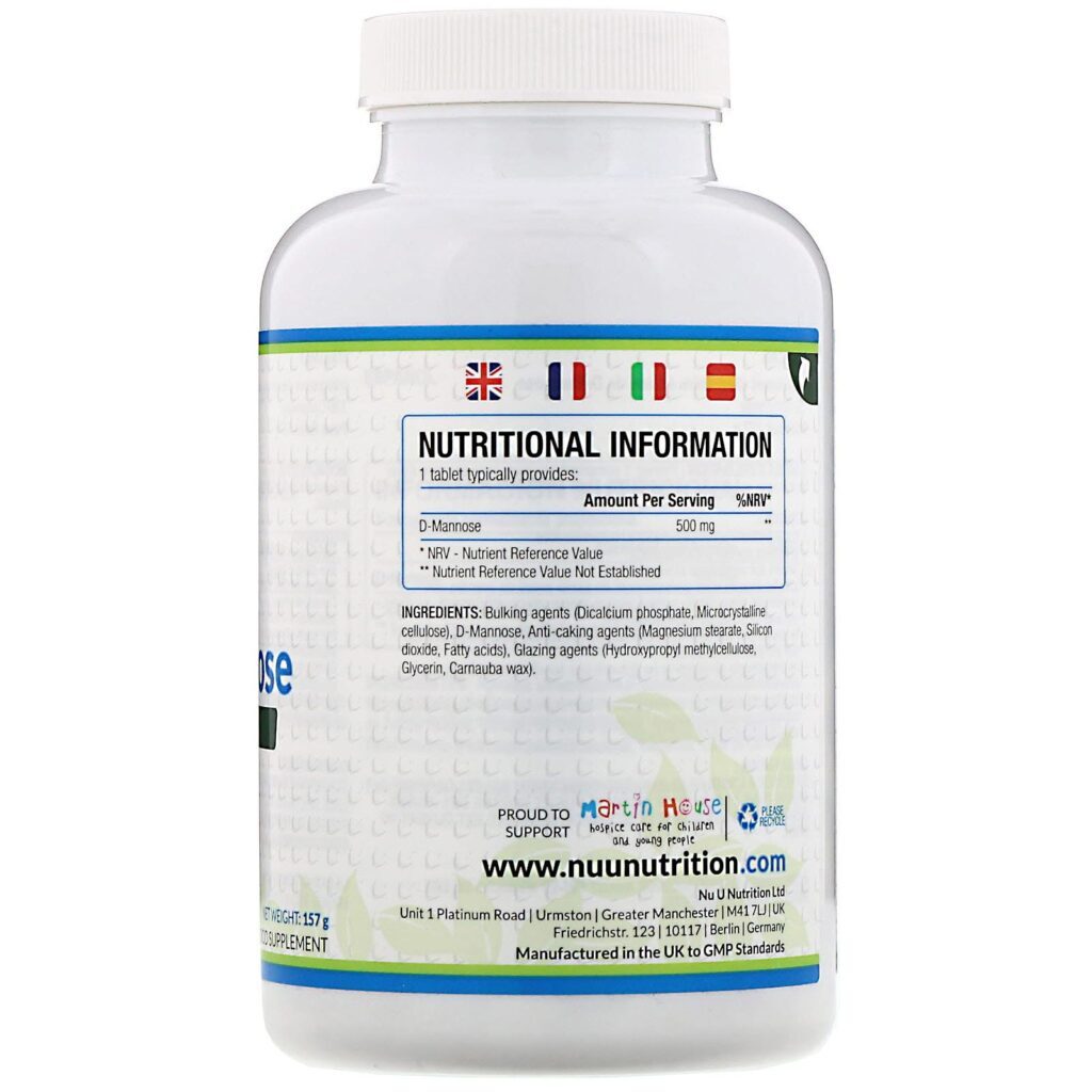 Nu U Nutrition, D-Manose, 500 mg, 120 Comprimidos Veganos - Imagem 2
