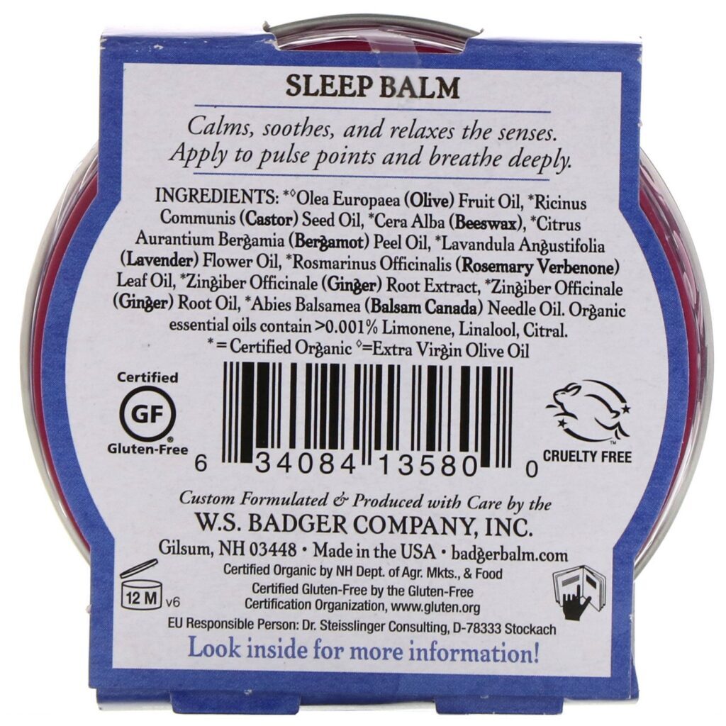 Badger Company, Organic Sleep Balm, Lavender & Bergamot, 2 oz (56 g) - Imagem 3
