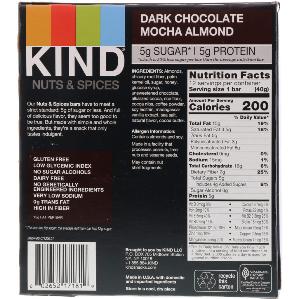 KIND Bars, Nozes e Especiarias, Chocolate Amargo com Mocha e Amêndoas, 12 Barras, 1.4 oz (40g) Cada - Imagem 3