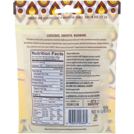 Cocomels, Caramelos Orgânicos de Leite de Coco, Vanilla, 3.5 oz (100 g) - Image 2