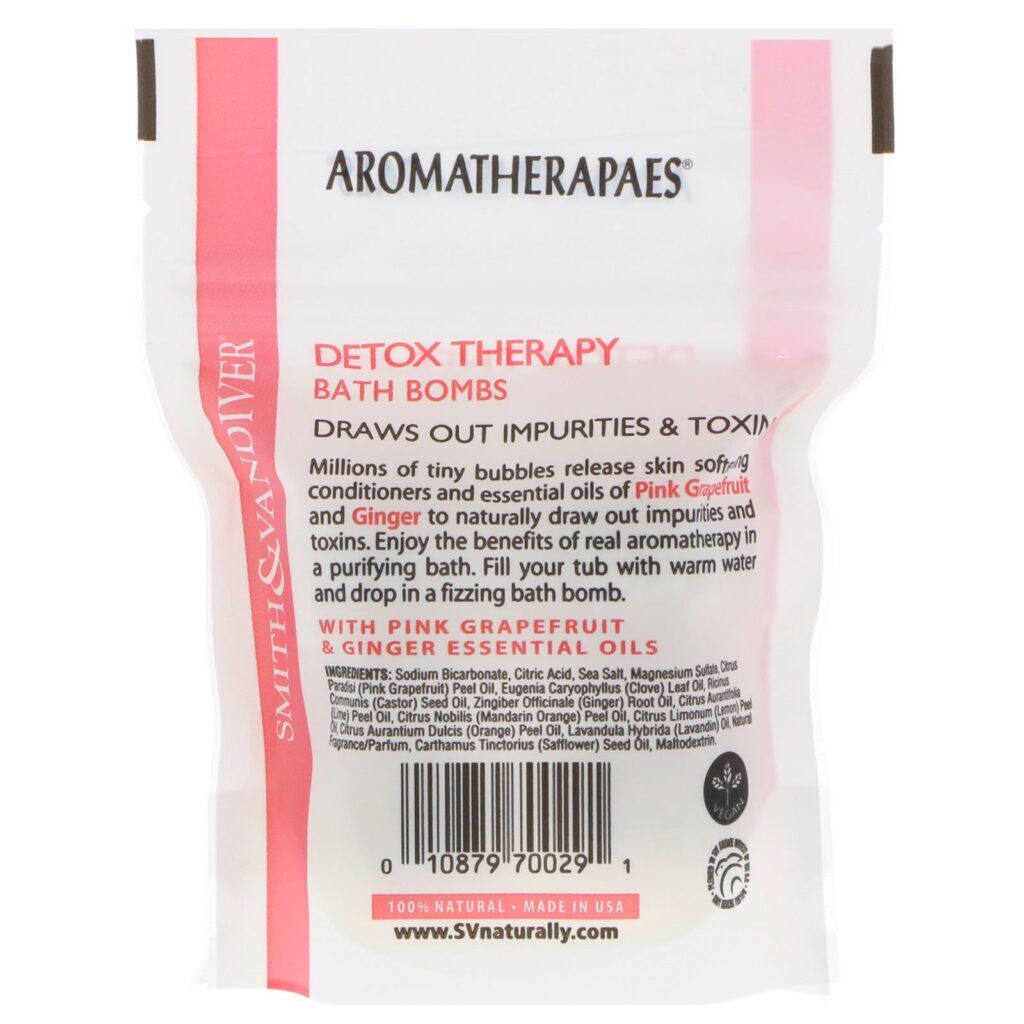 Smith & Vandiver, Bath Bombs, Terapia Detox, Com Óleos Essenciais de Grapefruit Rosa e Gengibre, 4 Bolas Efervescentes para Banheira, 0,8 oz (22 g) Cada - Imagem 2