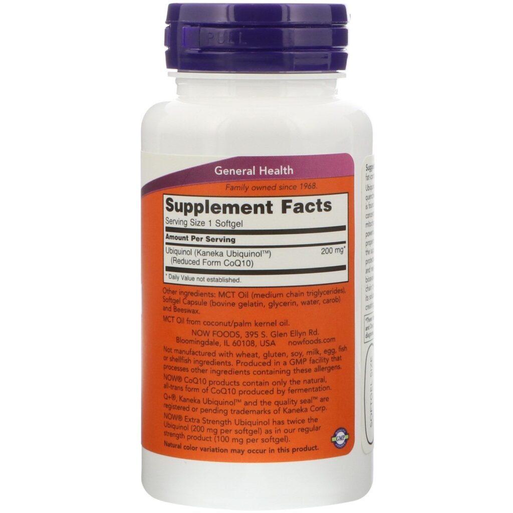 Now Foods, Unibiquinol, Extra Forte, 200 mg, 60 Cápsulas Gelatinosas - Imagem 2