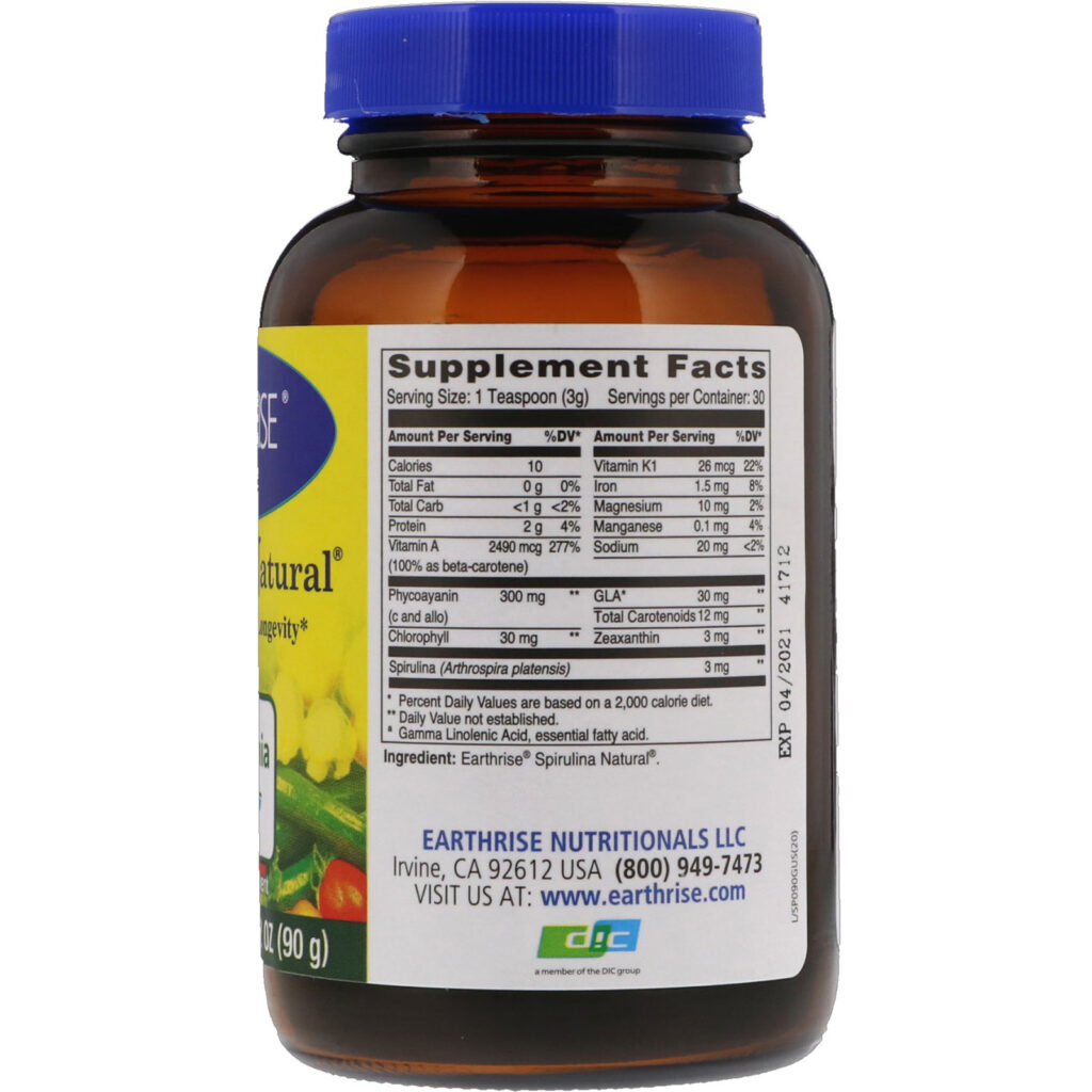 Earthrise, Pó Natural de Spirulina, 3,2 oz (90 g) - Imagem 2