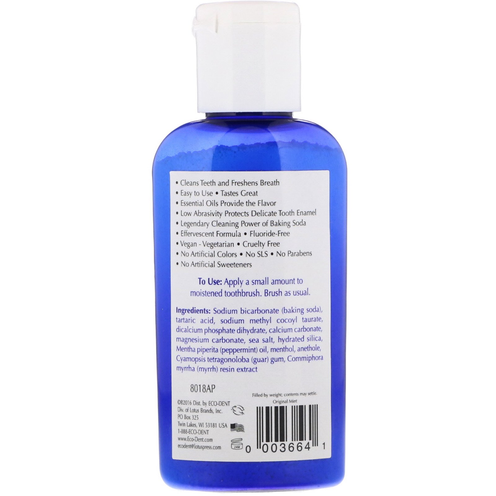 Eco-Dent, Cuidado Diário, Pó Dental Bicarbonato de Sódio, Menta Original, 2 oz (56 g) - Imagem 2