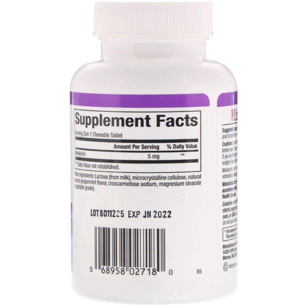 Natural Factors, Estresse-Relaxamento, Melatonina, 5 mg, 180 comprimidos Mastigáveis - Imagem 2