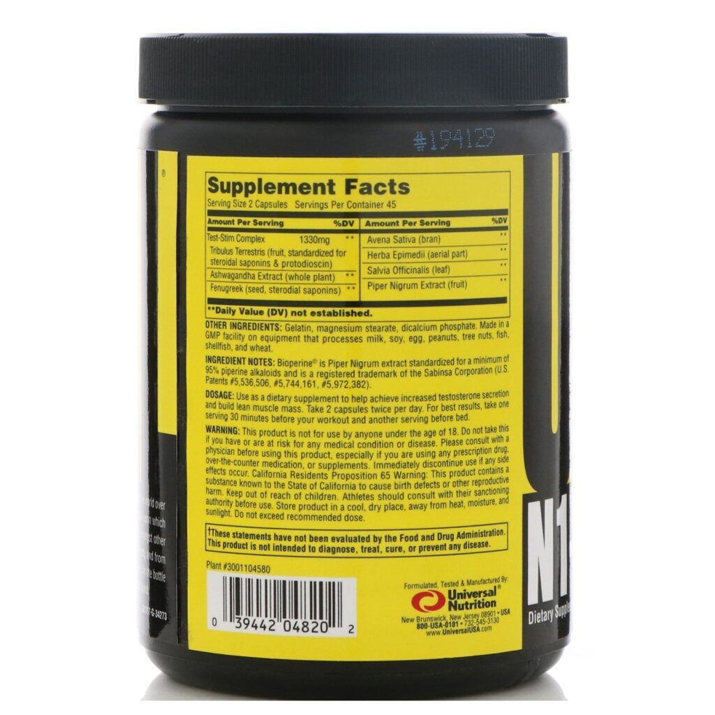 Universal Nutrition, N1-T, Suplemento de Testosterona Natural, 90 Cápsulas — foto 3 Universal Nutrition, N1-T, Suplemento de Testosterona Natural, 90 Cápsulas - Imagem 3