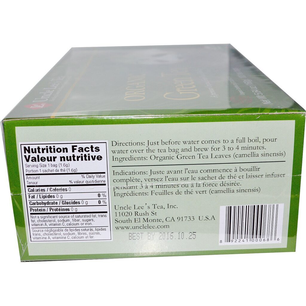 Uncle Lee's Tea, Chá verde Orgânico, 100 saquinhos de chá, 5,64 oz (160 g) - Imagem 2