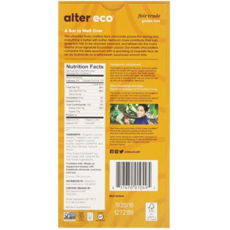 Alter Eco, Organic Chocolate Bar, Deep Dark Salted Brown Butter, 70% Cocoa, 2.82 oz (80 g) - Image 2