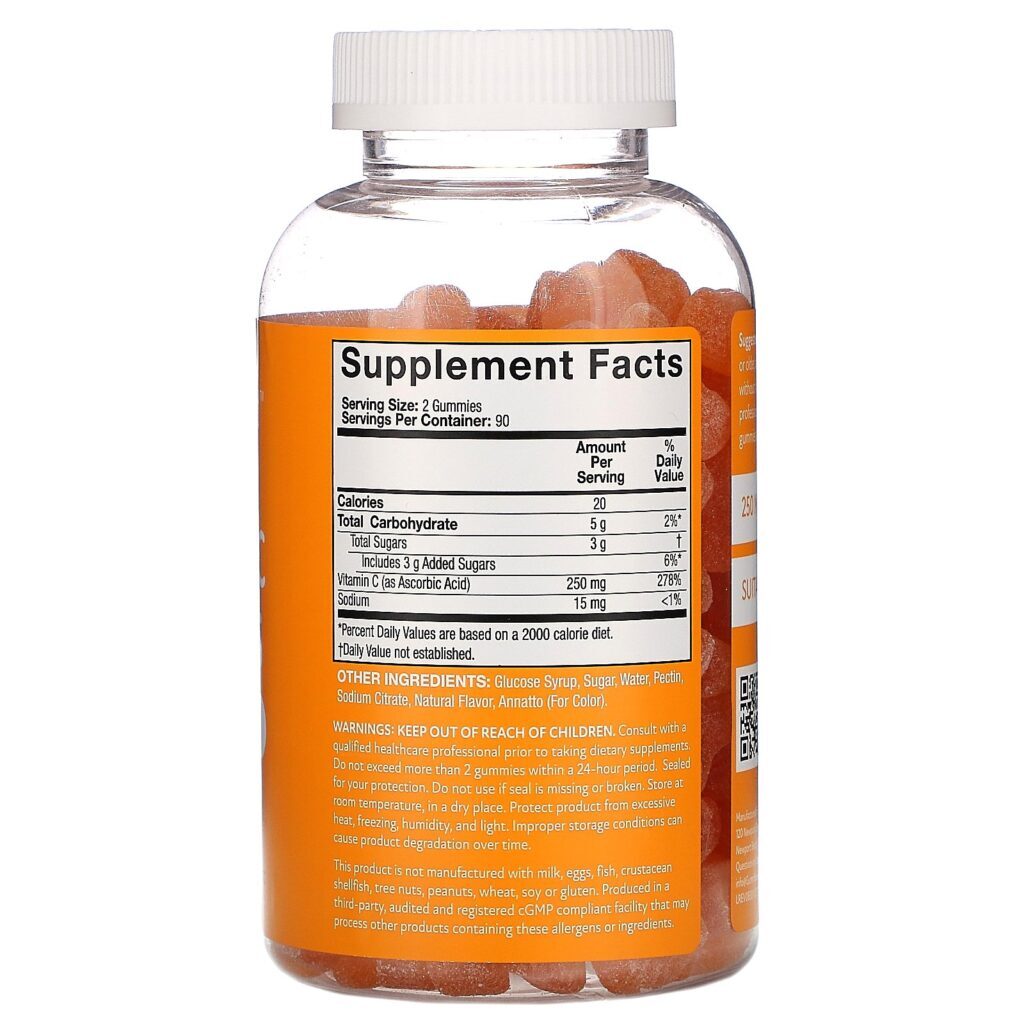 GummYum!, Vitamin C Gummies, Natural Tart Orange Flavor, 250 mg, 180 Gummies - Imagem 2