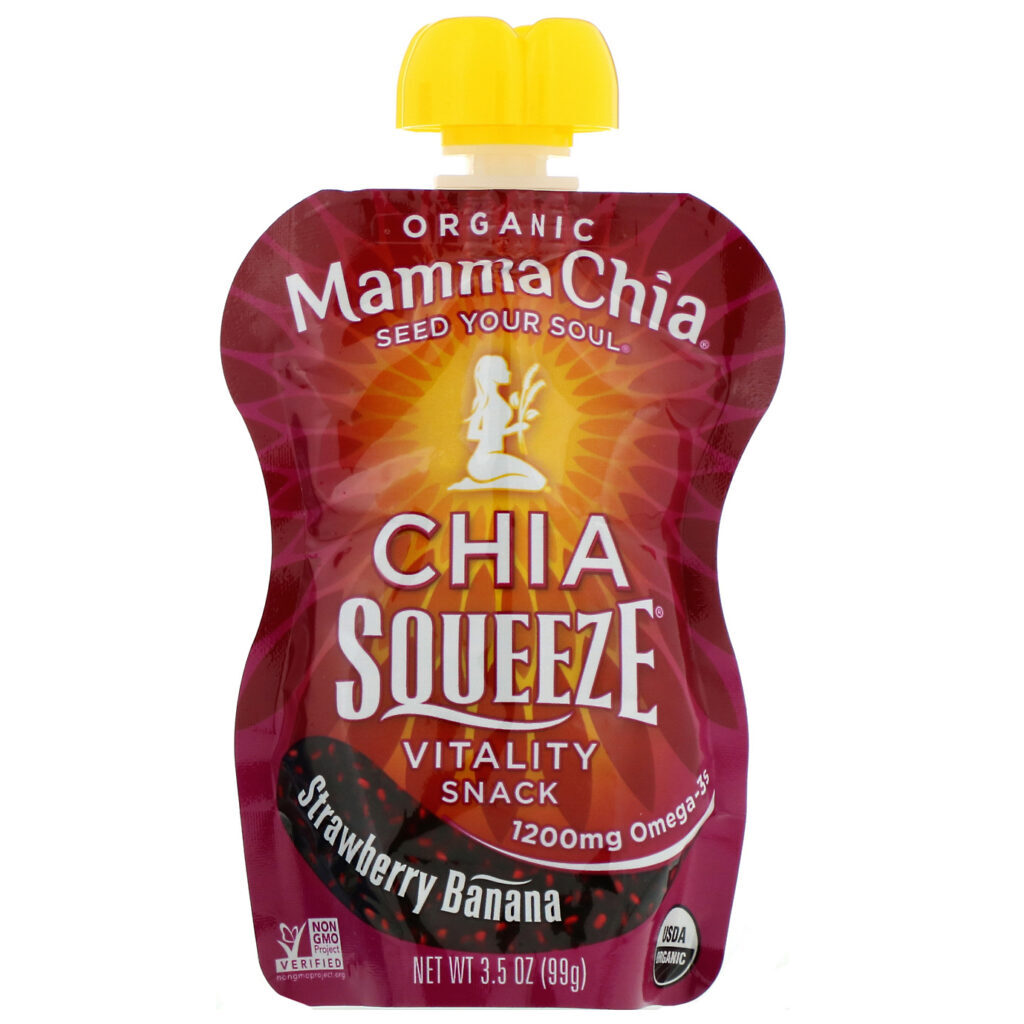 Mamma Chia, Orgânico, Chia Squeeze, Vitality Snack, Morango e Banana, 4 Pacotes, 3.5 oz (99g) Cada - Imagem 3