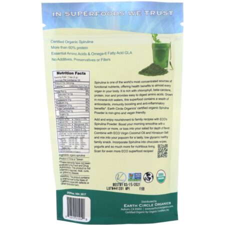 Earth Circle Organics, Espirulina Orgânica em Pó, 113 g (4 oz) - Imagem 2