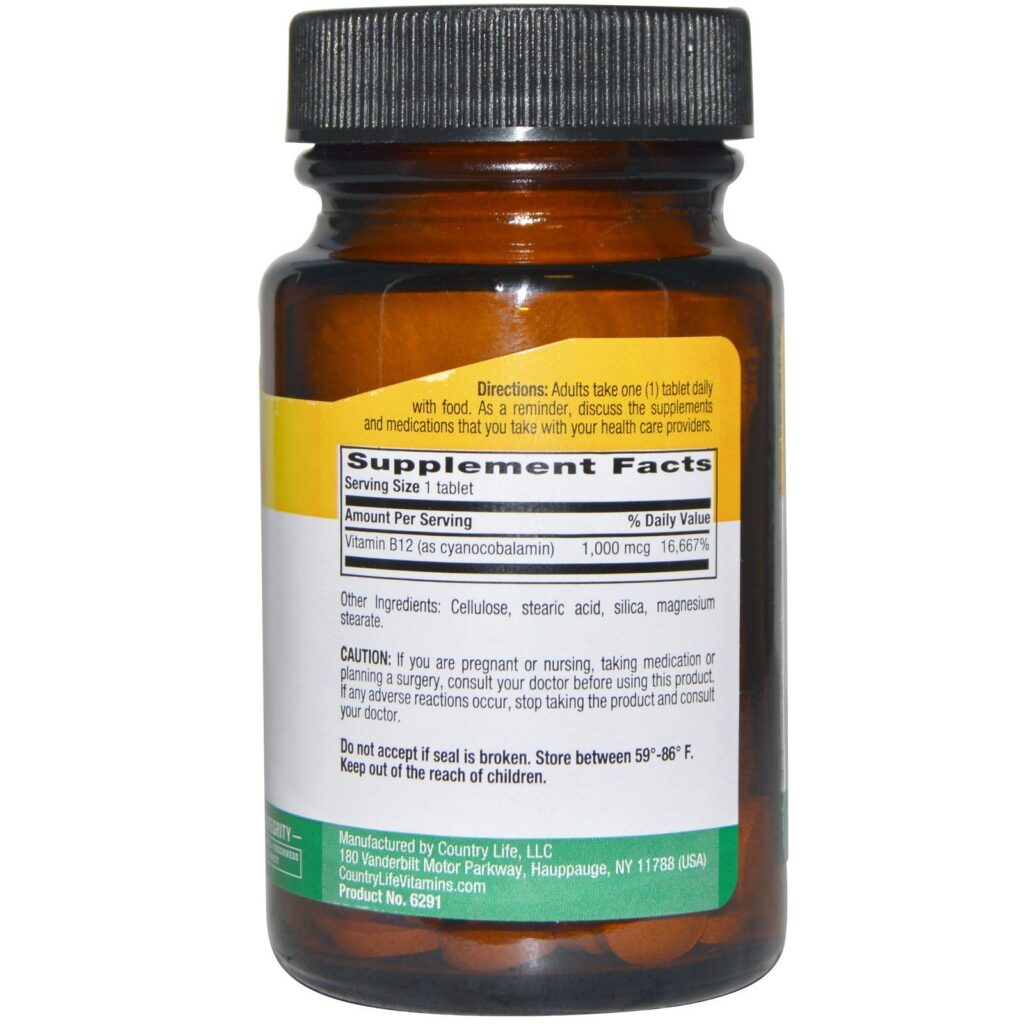 Country Life, Vitamina B12, 1000 mcg, 60 tabletes - Imagem 2